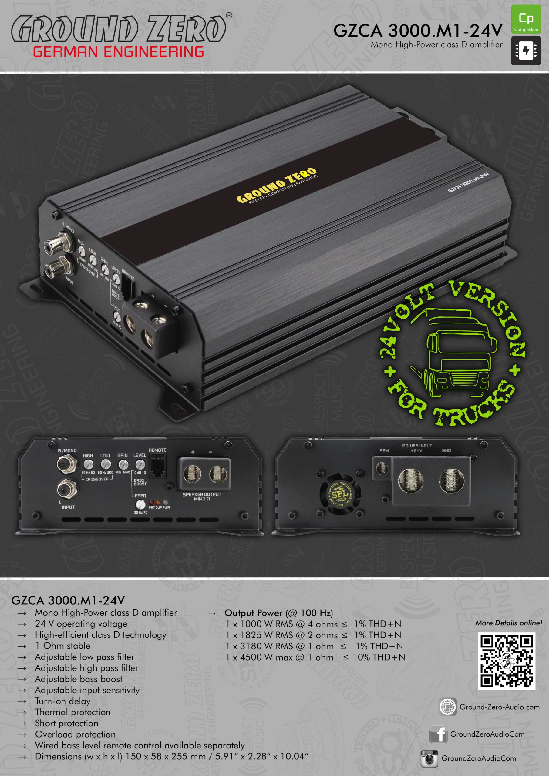 Ground Zero GZCA 3000.M1-24V 1x3180W @ 1 ohm