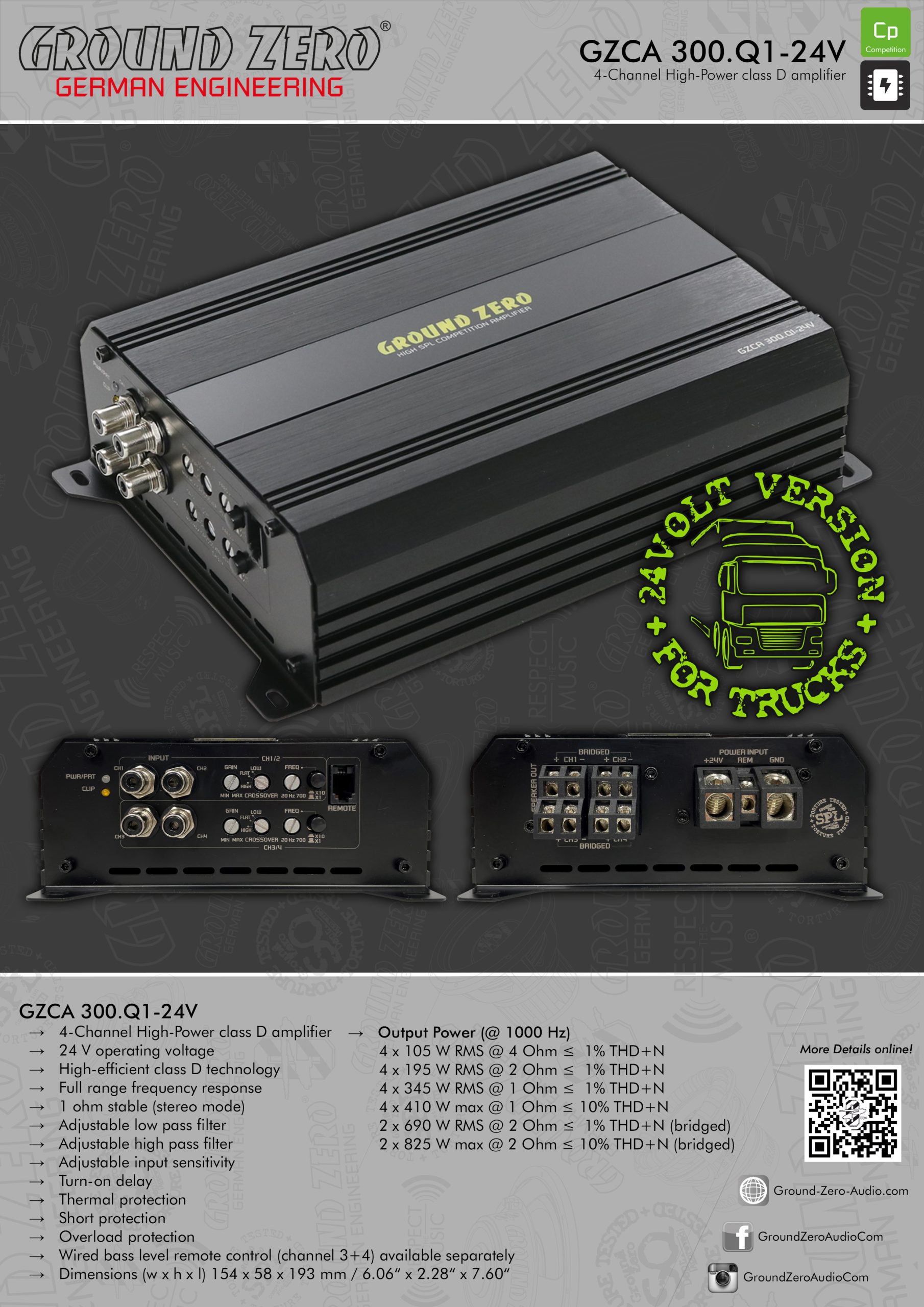 Ground Zero GZCA 300.Q1-24V 4x345W @ 1 ohm