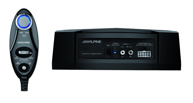 Alpine PWE-V80 – aktiv subwoofer – 8″ (20cm), 80W, kompakt, høynivå inn