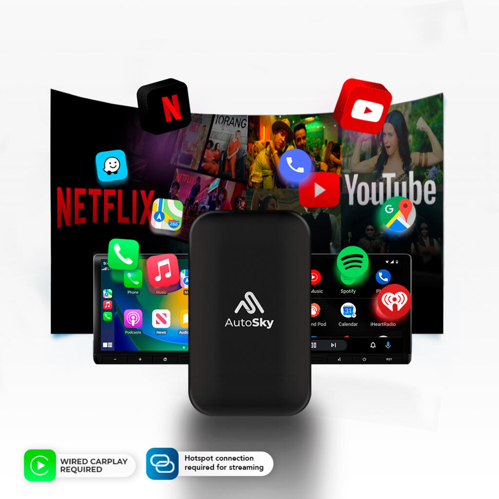 AutoSky AI Box Plus 2.0 – Trådløs CarPlay & Android Auto Adapter