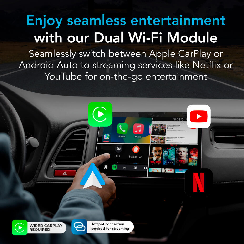 AutoSky AI Box Plus 2.0 – Trådløs CarPlay & Android Auto Adapter