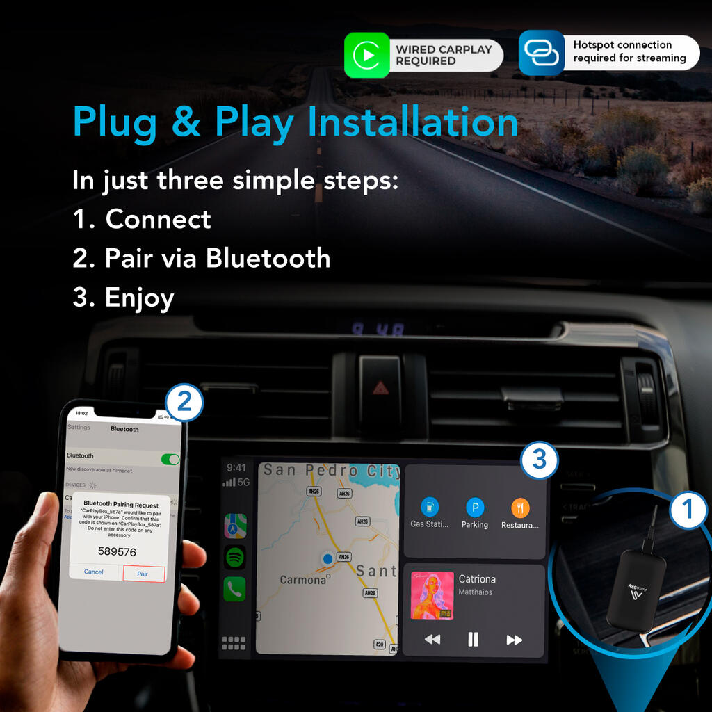 AutoSky AI Box Plus 2.0 – Trådløs CarPlay & Android Auto Adapter
