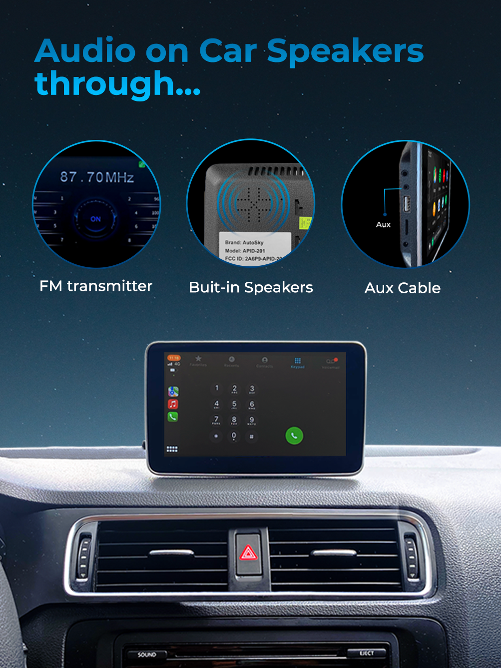 AutoSky APID-301, 7″ skjerm – Trådløs CarPlay & Android Auto Adapter