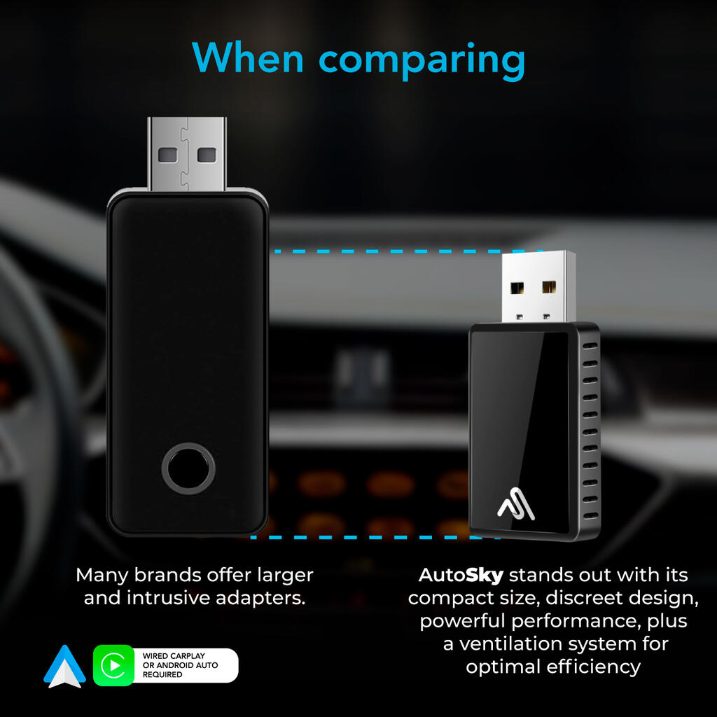 AutoSky WUA-8, Trådløst adapter – Trådløs CarPlay & Android Auto Adapter