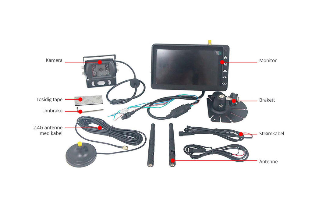 Bevocam Trådløs ryggekamerapakke – 2x IP69K AHD kamera og 7″ monitor