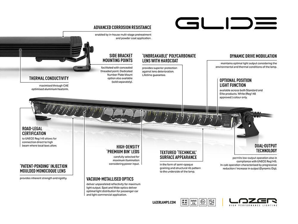 Lazer GLIDE 18 Elite – LED bjelke – 516mm,fjernlys m/hvitt parklys