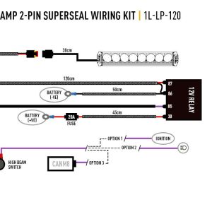 Lazer kabelsett til 1x lampe – 2-pin Superseal rele & bryter