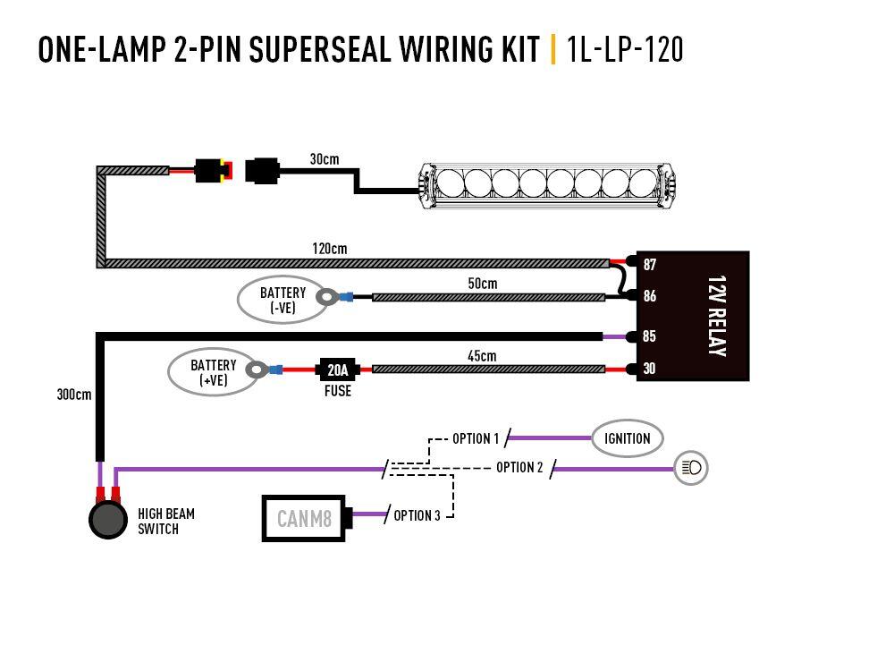 Lazer kabelsett til 1x lampe – 2-pin Superseal rele & bryter