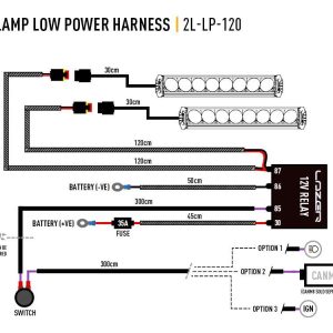 Lazer kabelsett til 2x lamper – 2-pin Superseal rele & bryter