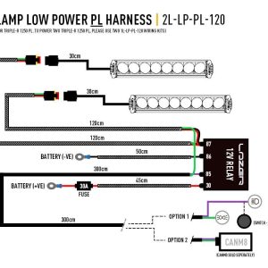 Lazer kabelsett til to lamper AMP – 3-pin. Lampe med park. (Relè og bryter).