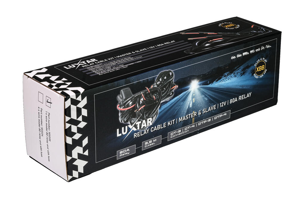 Luxtar Relekabelsett, master og slave – 12 Volt, 80 Amp rele, 40 Amp sikring