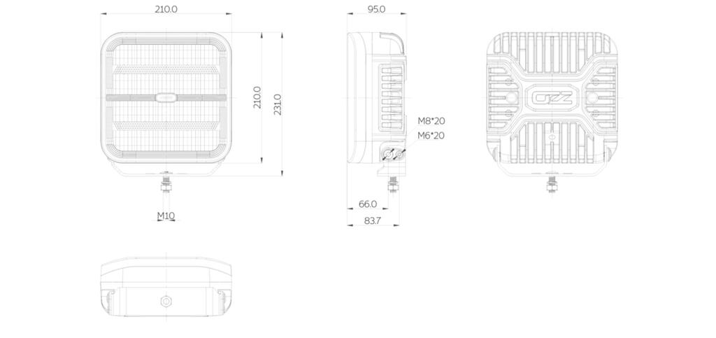 OZZ SQR 9″ fjernlys 210mm (Hvit hus) – med park- og varsellys, 21000 lumen