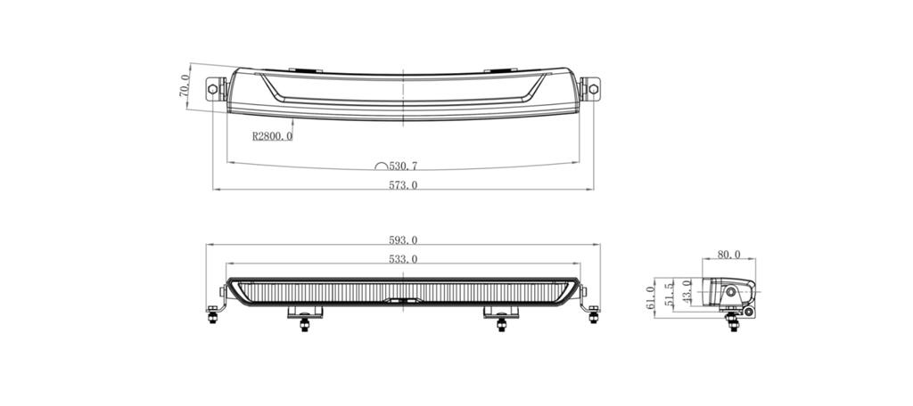 OZZ XB1 20″ fjernlys ledbar kurvet – uten posisjonslys, sort hus