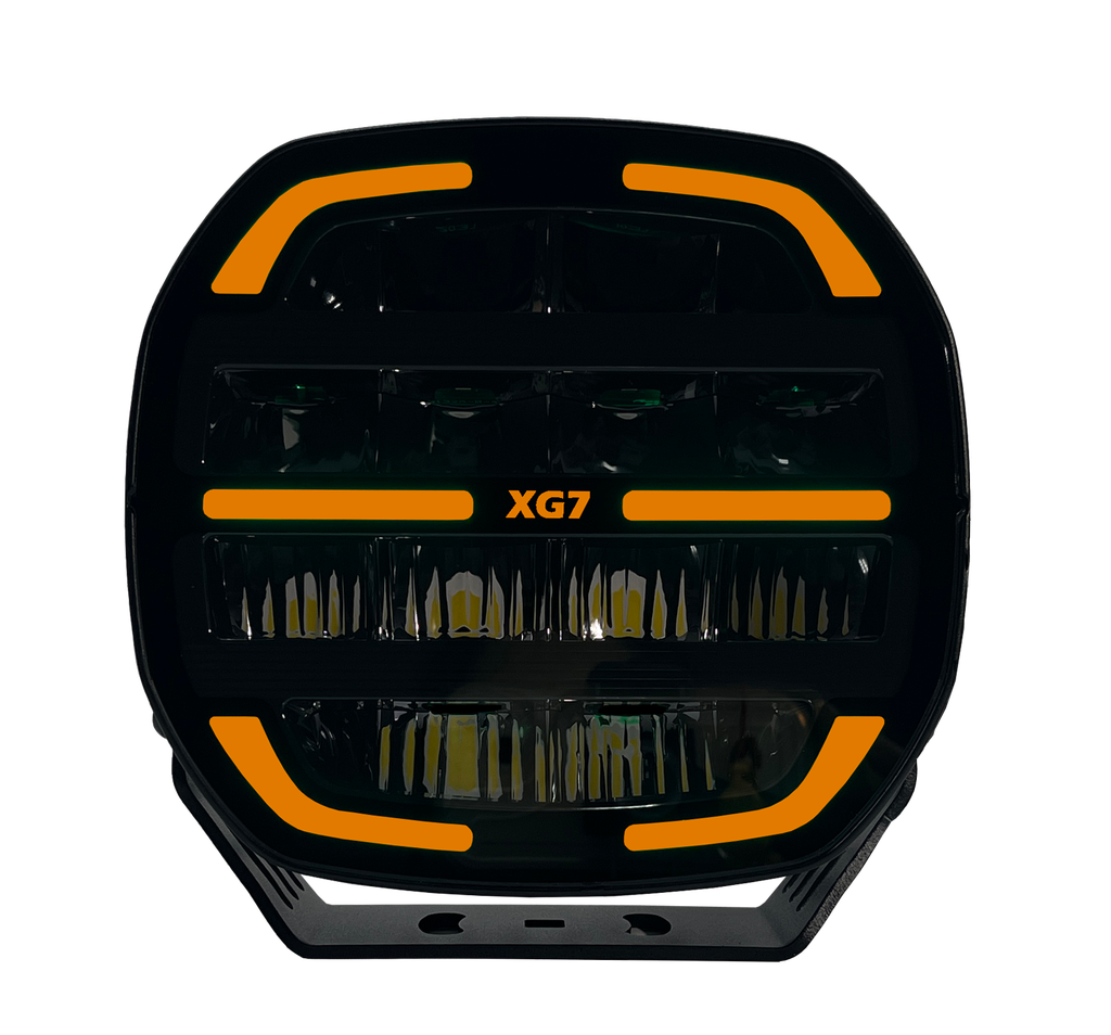 XG7 LED Fjernlys, Sort – Flerfarget parklys – hvit, gul og grønn.
