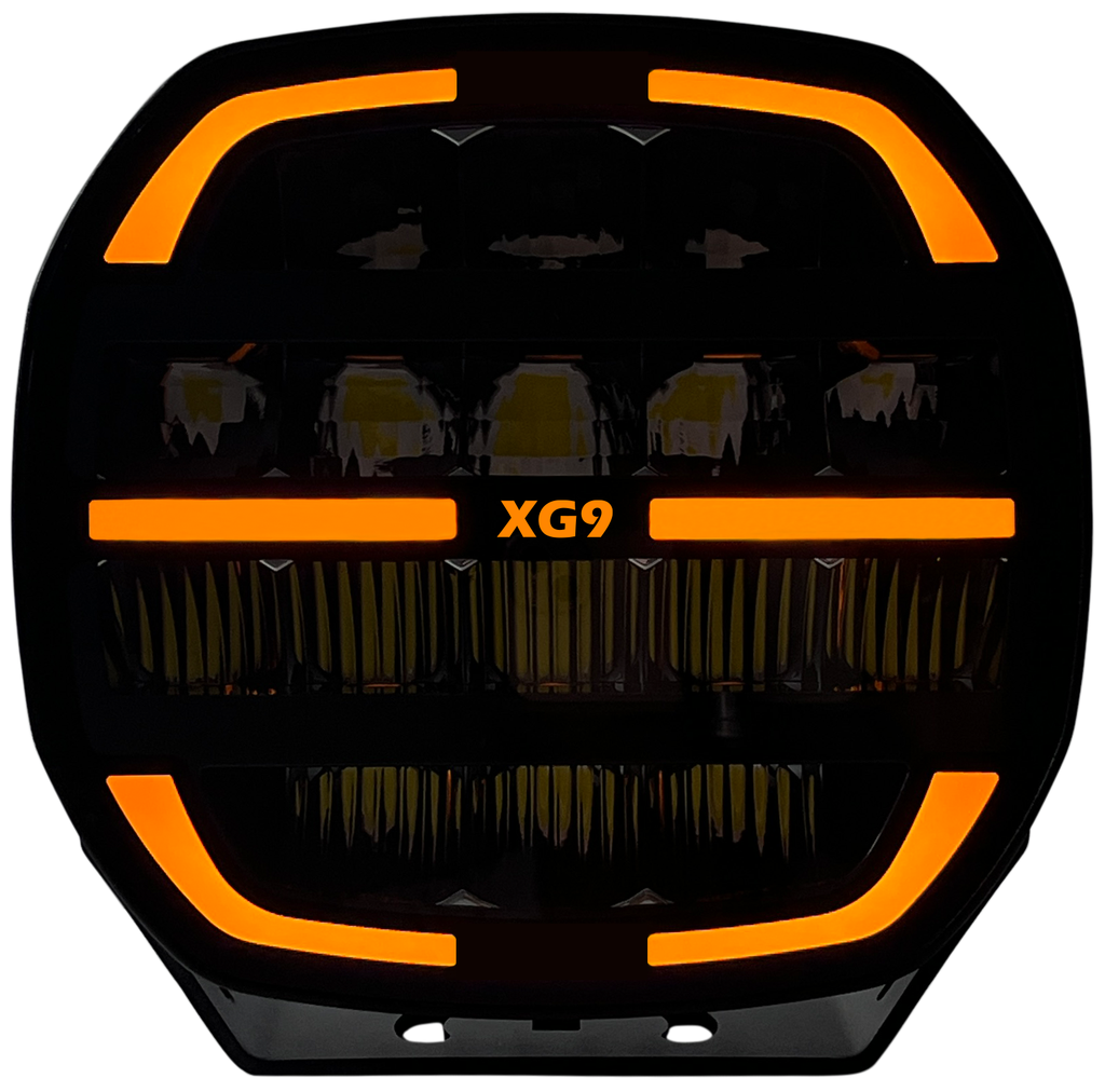 XG9 LED Fjernlys, Sort – Flerfarget parklys – hvit, gul og grønn.