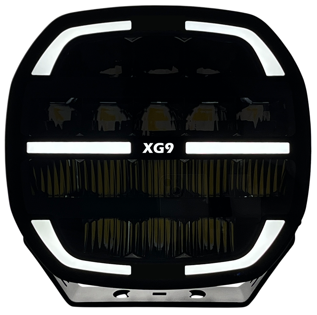 XG9 LED Fjernlys, Sort – Flerfarget parklys – hvit, gul og grønn.